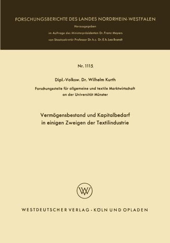 Vermögensbestand und Kapitalbedarf in einigen Zweigen der Textilindustrie