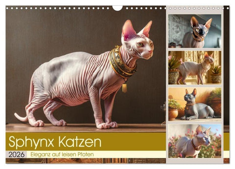 Sphinx Katzen. Eleganz auf leisen Pfoten (Wandkalender 2026 DIN A3 quer), CALVENDO Monatskalender