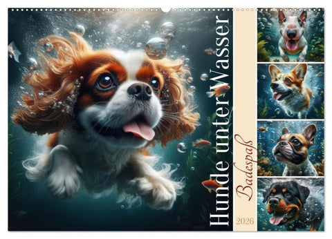 Badespaß - Hunde unter Wasser (Wandkalender 2026 DIN A2 quer), CALVENDO Monatskalender