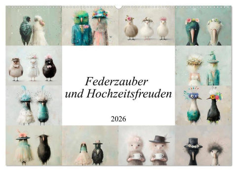 Federzauber und Hochzeitsfreuden (Wandkalender 2026 DIN A2 quer), CALVENDO Monatskalender