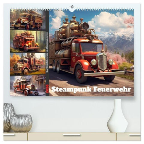 Steampunk Feuerwehr (hochwertiger Premium Wandkalender 2026 DIN A2 quer), Kunstdruck in Hochglanz