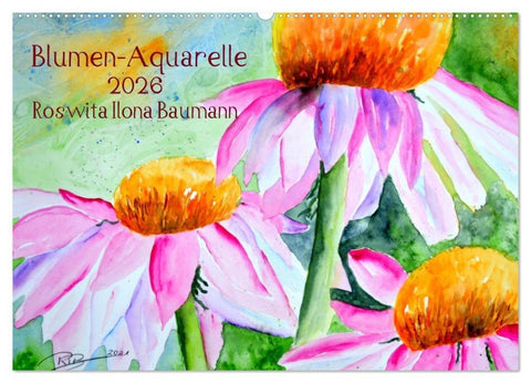 Blumen-Aquarelle (Wandkalender 2026 DIN A2 quer), CALVENDO Monatskalender