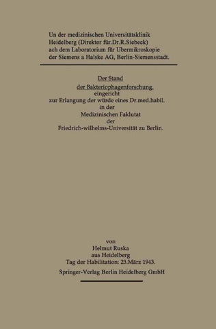Der Stand der Bakteriophagenforschung