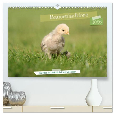 Bauernhoftiere - Von Klein bis Groß, mit Fell und mit Federn. (hochwertiger Premium Wandkalender 2026 DIN A2 quer), Kunstdruck in Hochglanz