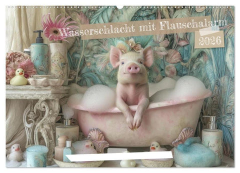 Wasserschlacht mit Flauschalarm (Wandkalender 2026 DIN A2 quer), CALVENDO Monatskalender