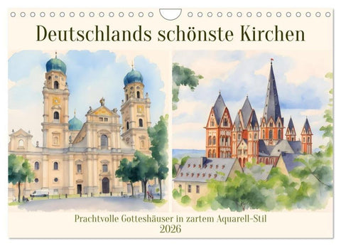 Deutschlands schönste Kirchen (Wandkalender 2026 DIN A4 quer), CALVENDO Monatskalender