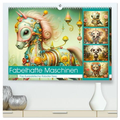 Fabelhafte Maschinen. Pop-Surrealistische Roboter-Tiere (hochwertiger Premium Wandkalender 2026 DIN A2 quer), Kunstdruck in Hochglanz