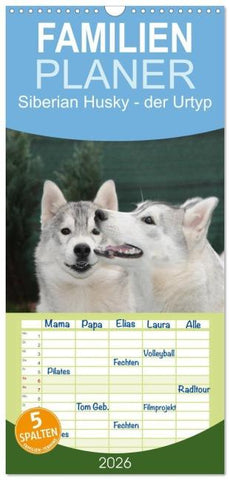 Familienplaner 2026 - Siberian Husky - der Urtyp mit 5 Spalten (Wandkalender, 21 x 45 cm) CALVENDO