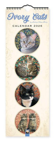 Ivory Cats – Gemalte Katzen – Slimline-Kalender 2026 – Original Flame Tree Publishing-Kalender Slimeline [Mehrsprachig] [Kalender]
