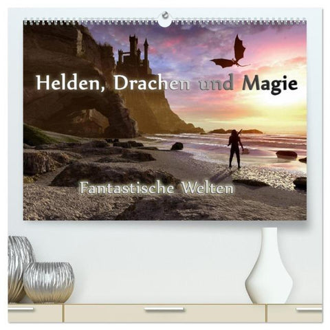 Helden, Drachen und Magie (hochwertiger Premium Wandkalender 2026 DIN A2 quer), Kunstdruck in Hochglanz