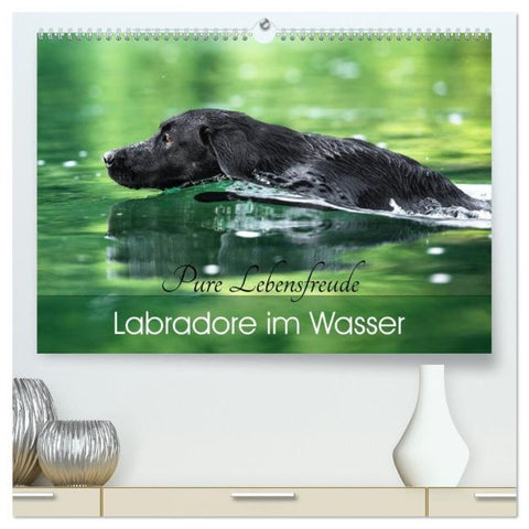Labradore im Wasser (hochwertiger Premium Wandkalender 2026 DIN A2 quer), Kunstdruck in Hochglanz
