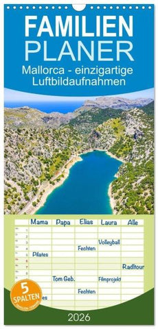 Familienplaner 2026 - Mallorca - einzigartige Luftbildaufnahmen mit 5 Spalten (Wandkalender, 21 x 45 cm) CALVENDO