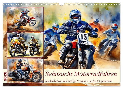 Sehnsucht Motorradfahren (Wandkalender 2026 DIN A3 quer), CALVENDO Monatskalender