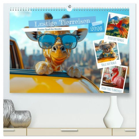 Lustige Tierreisen - Bunter Spaß für Kinder (hochwertiger Premium Wandkalender 2026 DIN A2 quer), Kunstdruck in Hochglanz