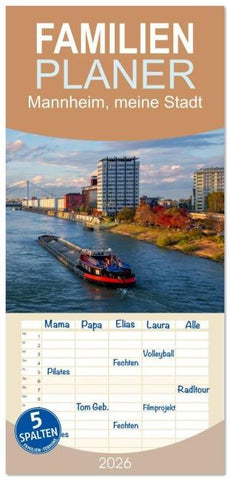Familienplaner 2026 - Mannheim, meine Stadt mit 5 Spalten (Wandkalender, 21 x 45 cm) CALVENDO