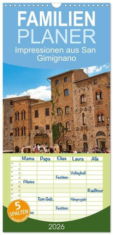 Familienplaner 2026 - Impressionen aus San Gimignano mit 5 Spalten (Wandkalender, 21 x 45 cm) CALVENDO