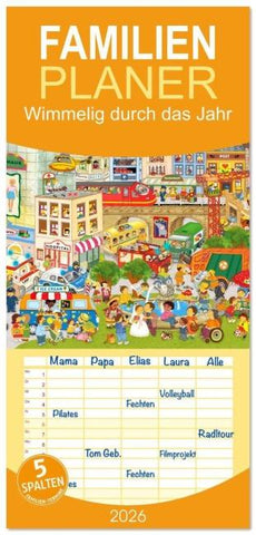 Familienplaner 2026 - Wimmelig durch das Jahr mit 5 Spalten (Wandkalender, 21 x 45 cm) CALVENDO