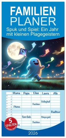 Familienplaner 2026 - Spuk und Spiel: Ein Jahr mit kleinen Plagegeistern mit 5 Spalten (Wandkalender, 21 x 45 cm) CALVENDO