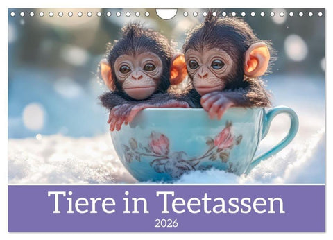Tiere in Teetassen (Wandkalender 2026 DIN A4 quer), CALVENDO Monatskalender