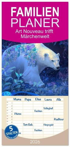 Familienplaner 2026 - Art Nouveau trifft Märchenwelt mit 5 Spalten (Wandkalender, 21 x 45 cm) CALVENDO