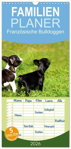 Familienplaner 2026 - Französische Bulldoggen mit 5 Spalten (Wandkalender, 21 x 45 cm) CALVENDO