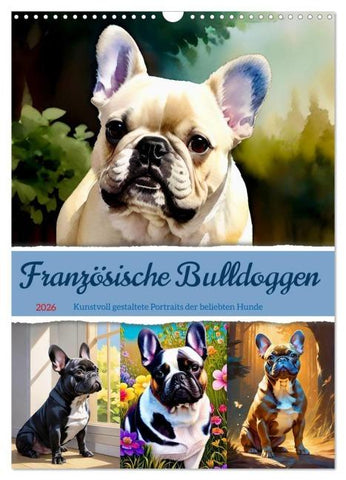 Französische Bulldoggen. Kunstvoll gestaltete Portraits (Wandkalender 2026 DIN A3 hoch), CALVENDO Monatskalender