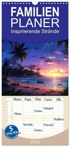 Familienplaner 2026 - Inspirierende Strände mit 5 Spalten (Wandkalender, 21 x 45 cm) CALVENDO