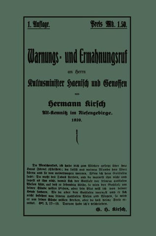 Warnungs- und Ermahnungsruf an Herrn Kultusminister Haenisch und Genossen
