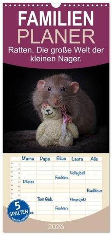 Familienplaner 2026 - Ratten. Die große Welt der kleinen Nager mit 5 Spalten (Wandkalender, 21 x 45 cm) CALVENDO
