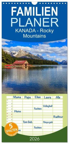 Familienplaner 2026 - KANADA - Rocky Mountains mit 5 Spalten (Wandkalender, 21 x 45 cm) CALVENDO
