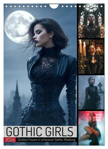 Gothic Girls - düstere Frauen in schwarzer Gothic-Kleidung (Wandkalender 2026 DIN A4 hoch), CALVENDO Monatskalender