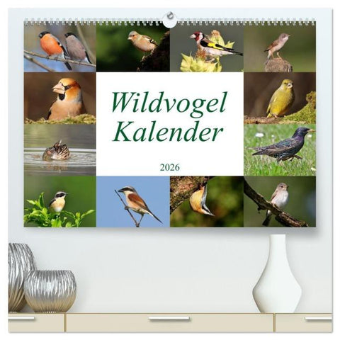 Wildvogelkalender (hochwertiger Premium Wandkalender 2026 DIN A2 quer), Kunstdruck in Hochglanz