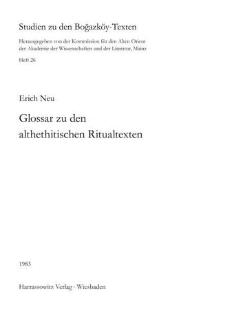 Glossar zu den althethitischen Ritualtexten