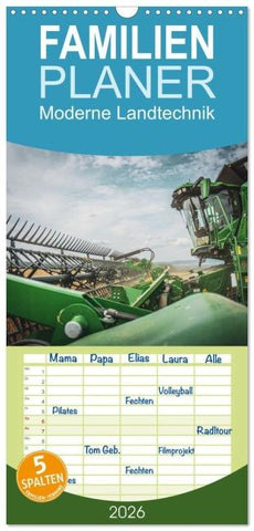 Familienplaner 2026 - Moderne Landtechnik mit 5 Spalten (Wandkalender, 21 x 45 cm) CALVENDO