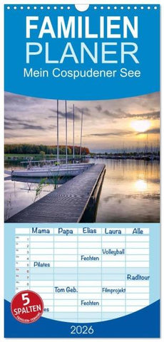 Familienplaner 2026 - Mein Cospudener See mit 5 Spalten (Wandkalender, 21 x 45 cm) CALVENDO