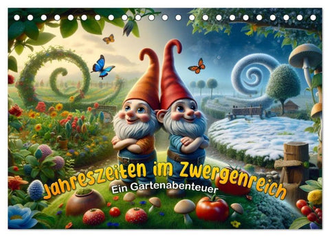 Jahreszeiten im Zwergenreich: Ein Gartenabenteuer (Tischkalender 2026 DIN A5 quer), CALVENDO Monatskalender