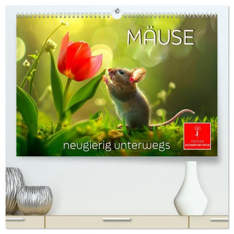 Mäuse - neugierig unterwegs (hochwertiger Premium Wandkalender 2026 DIN A2 quer), Kunstdruck in Hochglanz