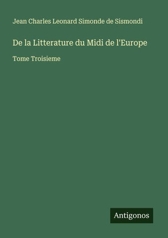 De la Litterature du Midi de l'Europe