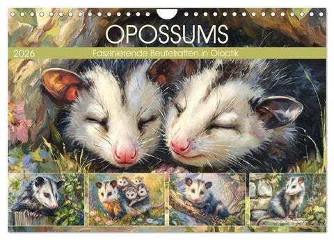 Opossums. Faszinierende Beutelratten in Öloptik (Wandkalender 2026 DIN A4 quer), CALVENDO Monatskalender