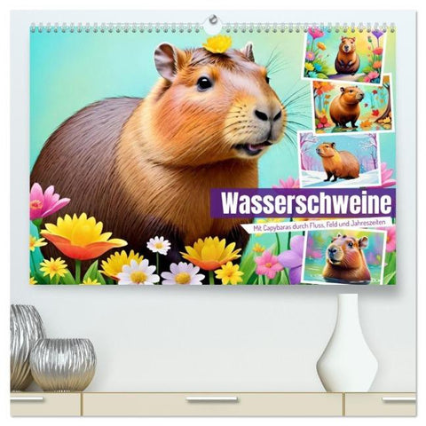 Wasserschweine. Mit Capybaras durch Fluss, Feld und Jahreszeiten (hochwertiger Premium Wandkalender 2026 DIN A2 quer), Kunstdruck in Hochglanz
