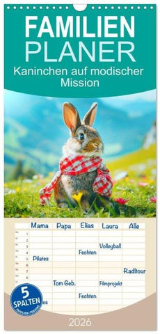 Familienplaner 2026 - Kaninchen auf modischer Mission mit 5 Spalten (Wandkalender, 21 x 45 cm) CALVENDO