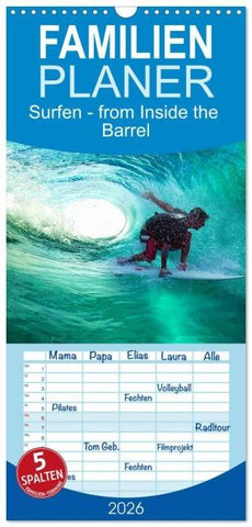 Familienplaner 2026 - Surfen - from Inside the Barrel mit 5 Spalten (Wandkalender, 21 x 45 cm) CALVENDO