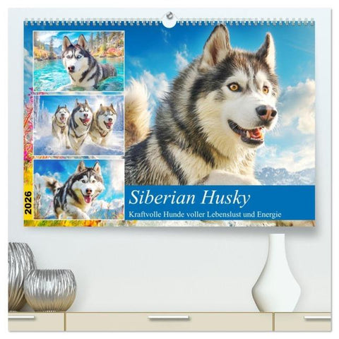 Siberian Husky. Kraftvolle Hunde voller Lebenslust und Energie (hochwertiger Premium Wandkalender 2026 DIN A2 quer), Kunstdruck in Hochglanz