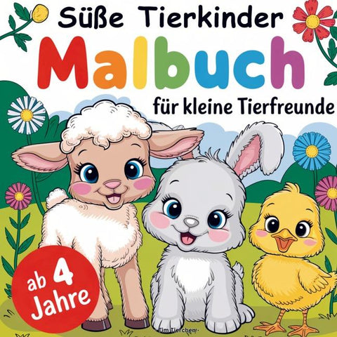 Süße Tierkinder - Malbuch ab 4 Jahren mit 50 niedlichen Motiven von Tieren für kleine Tierfreunde