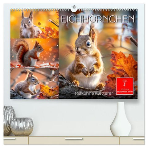Eichhörnchen - tollkühne Kletterer (hochwertiger Premium Wandkalender 2026 DIN A2 quer), Kunstdruck in Hochglanz
