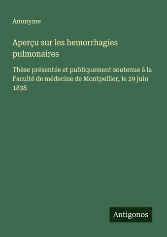 Aperçu sur les hemorrhagies pulmonaires