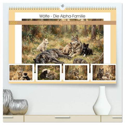 Wölfe - Die Alpha-Familie (hochwertiger Premium Wandkalender 2027 DIN A2 quer), Kunstdruck in Hochglanz