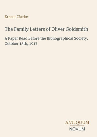 The Family Letters of Oliver Goldsmith