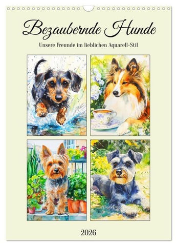 Bezaubernde Hunde. Unsere Freunde im lieblichen Aquarell-Stil (Wandkalender 2026 DIN A3 hoch), CALVENDO Monatskalender