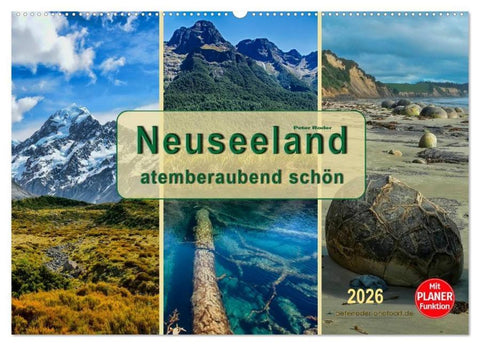 Neuseeland - atemberaubend schön (Wandkalender 2026 DIN A2 quer), CALVENDO Monatskalender